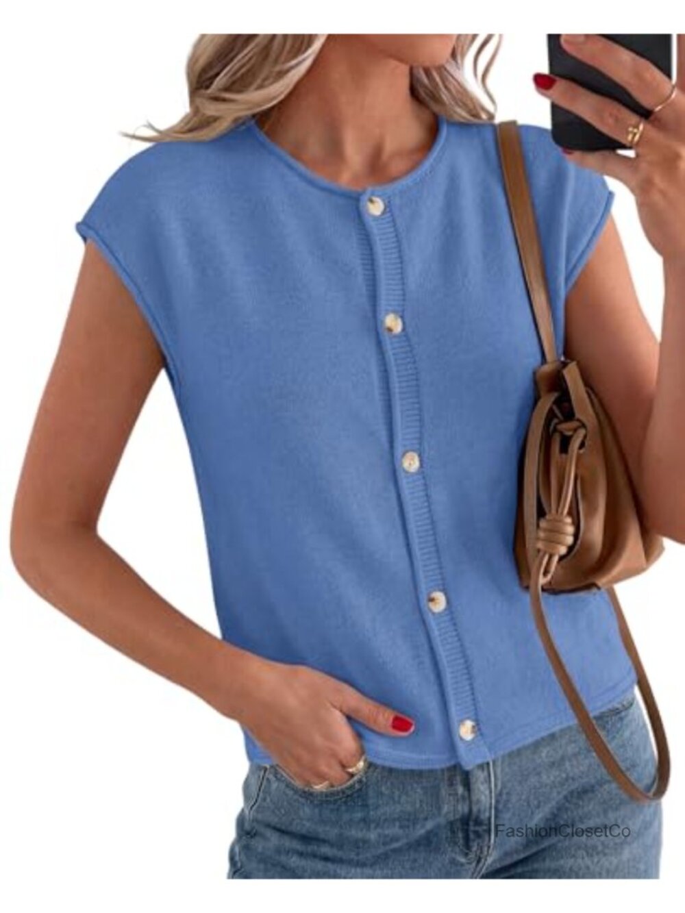 PRETTYGARDEN Sweater Vest Cap Sleeve Button Down Cardigan Loose Knit Top